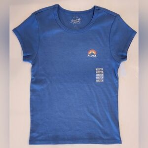 Local Motion Hawaii Rainbow Aloha T-Shirt, Y2K-Style Baby Tee, Blue, Large